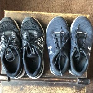 2 pairs of boys sneakers. ASICS and UnderArmour.